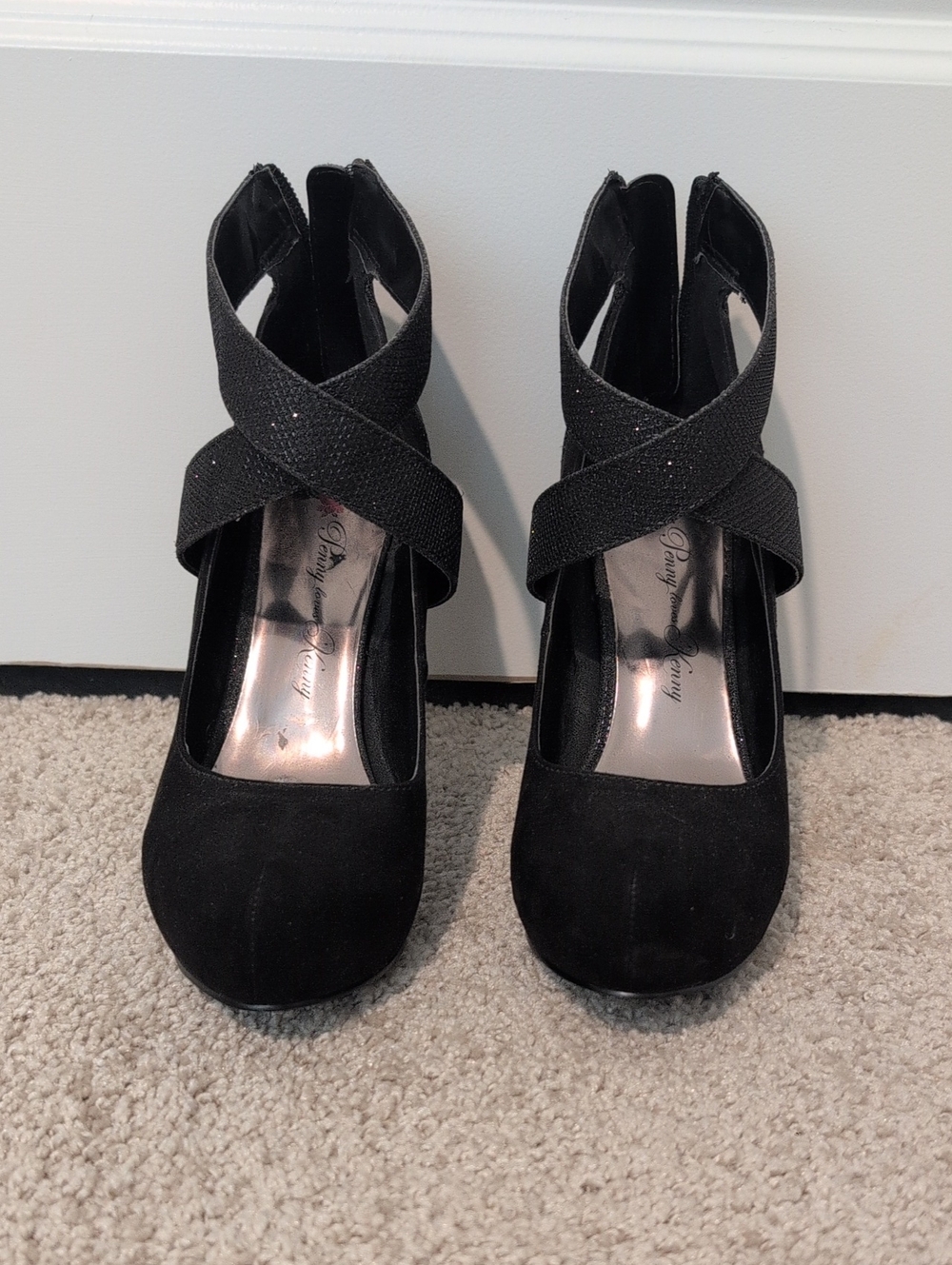 Penny Loves Kenny Black Crisscross Sparkle Heels